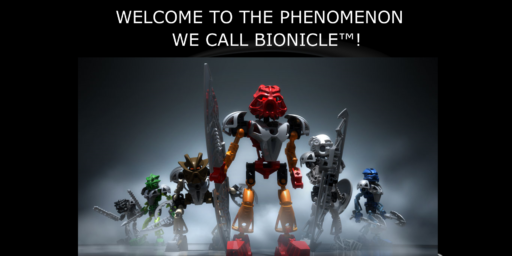 Image of a slide in a PowerPoint presentation. Header text reads, "Welcome to the phenomenon we call Bionicle!" Below the text is an image of the Toa Nuva rising from the protodermis.